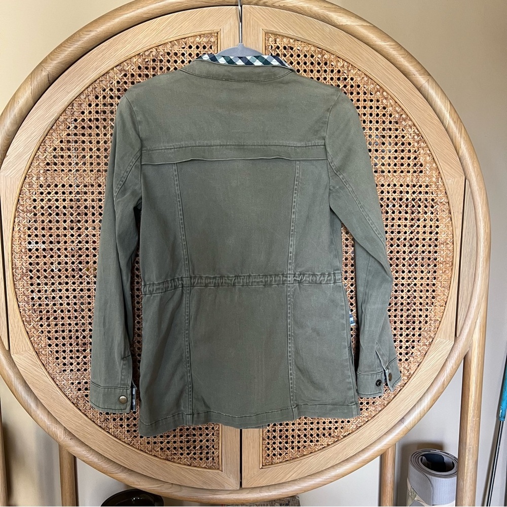 Lightweight Olive Utility Jacket With Gingham Col… - image 6